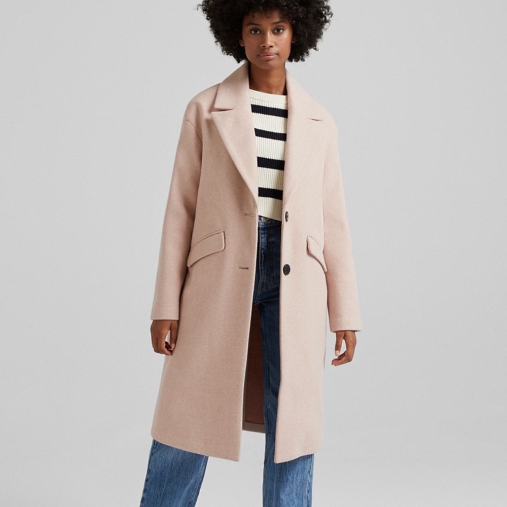 Bershka drop shoulder coat pink